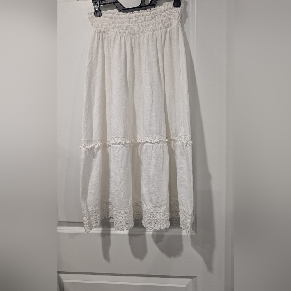 aerie White Tiered Midi Skirt